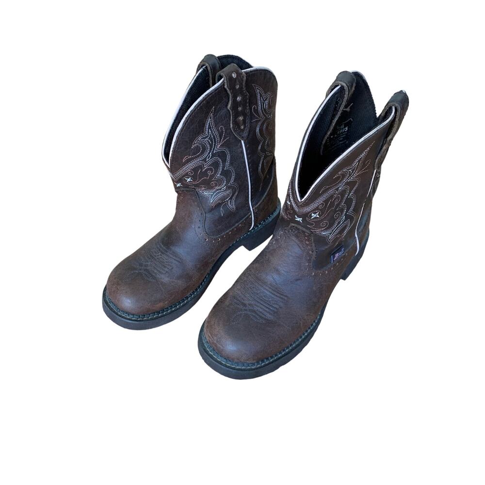 Justin Gypsy Western Boot Café Brown Apache Cow Foot & Café Brown Cow Top 7.5